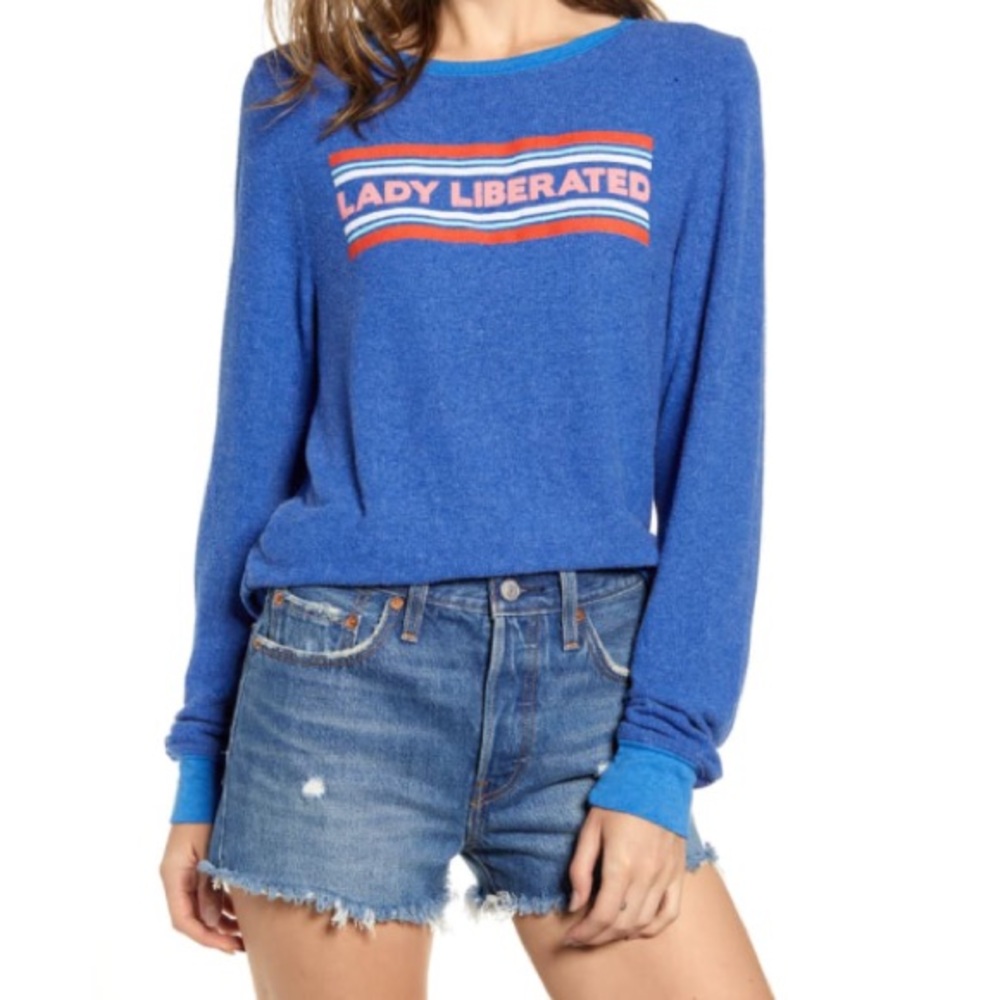 Wildfox Lady Liberated Baggy Beach Jumper Sweatshirt In Slate SAMPLE PIECE